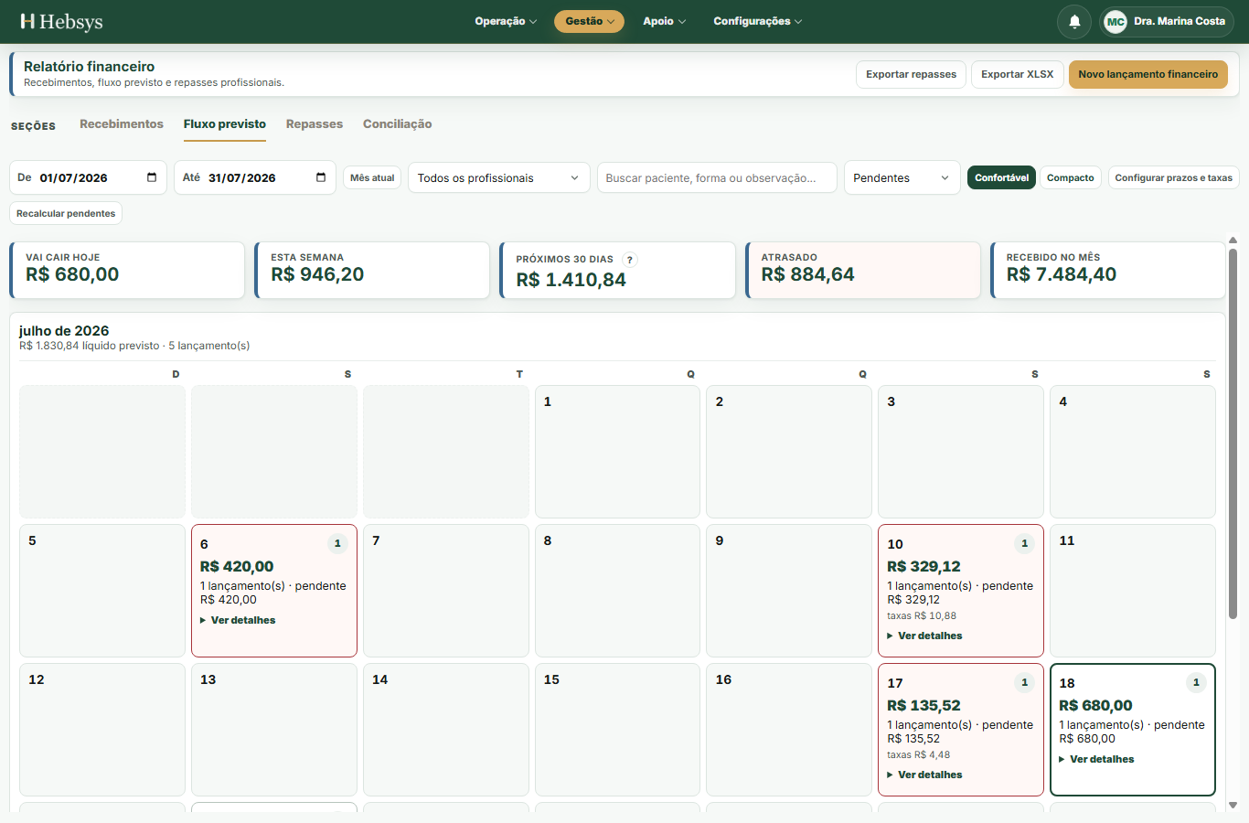 Recebíveis previstos conectados ao repasse na Hebsys